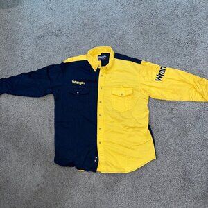 Wrangler Bull Riding Brush Popping Logo-ed Rodeo Shirt -Men's Sz. Large VGUC